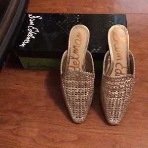 Sam Edelman woven gold flat mule